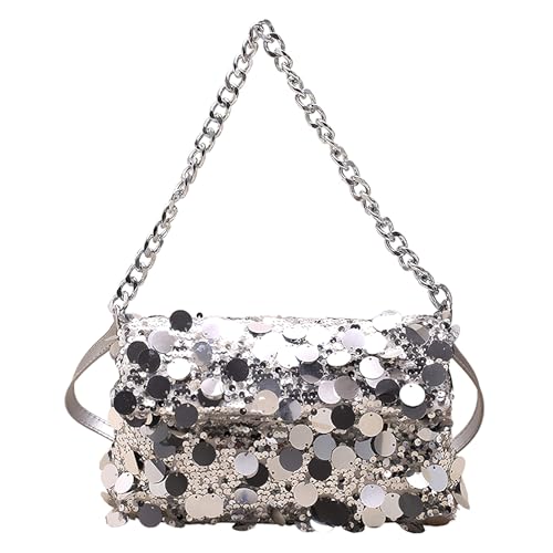 Jamron Damen Glitzer Pailletten Umhängetasche Party Handtasche mit Klappe SN0708333 Silber von Jamron