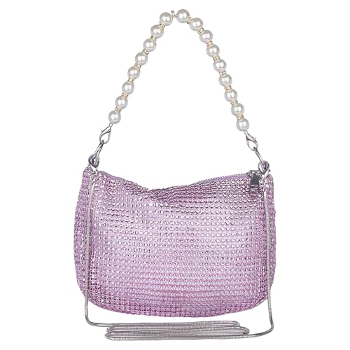 Jamron Damen Glitzer Umhängetasche mit Strass Perle Griff Kette Handtasche SN0708314 Lila von Jamron