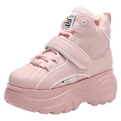 Jamron Damen Goth Punk High Top Plateau Chunky Sneakers Schnüren Keilabsatz Turnschuhe Rosa SN02924 EU35 von Jamron