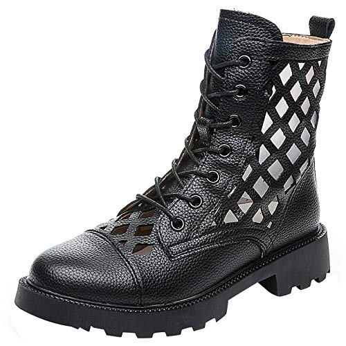 Jamron Damen Hollow Out Flache Stiefeletten Sommer Herbst Römische Sandalen Booties Schwarz SN070212 EU37 von Jamron