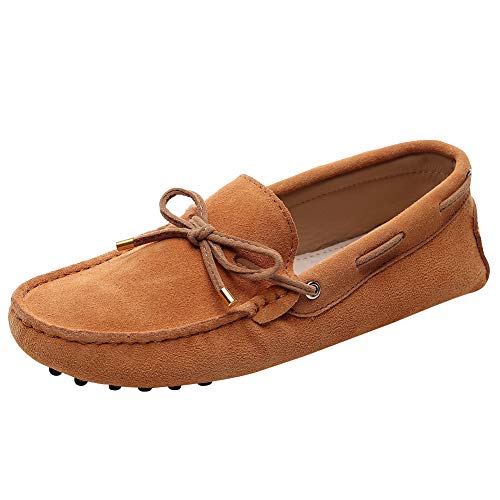 Jamron Damen Klassisch Wildleder Krawatte Loafers Gemütlich Handgefertigt Mokassins Slippers Bräune 24208-2 EU37 von Jamron