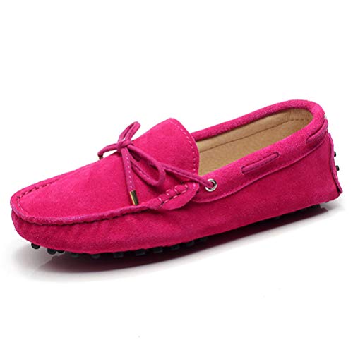 Jamron Damen Klassisch Wildleder Krawatte Loafers Gemütlich Handgefertigt Mokassins Slippers Fuchsie 24208-2 EU40 von Jamron