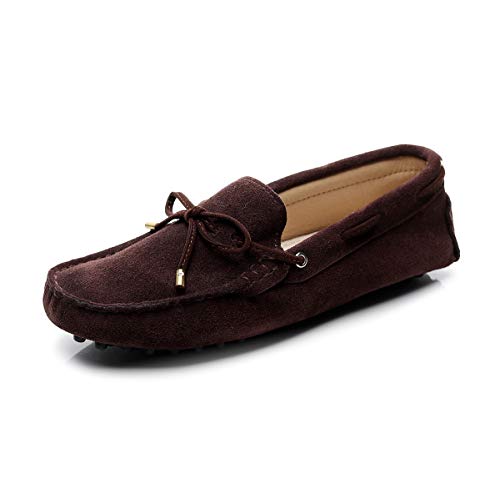 Jamron Damen Klassisch Wildleder Krawatte Loafers Gemütlich Handgefertigt Mokassins Slippers Kaffee 24208-2 EU39.5 von Jamron