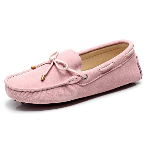 Jamron Damen Klassisch Wildleder Krawatte Loafers Gemütlich Handgefertigt Mokassins Slippers Rosa 24208-2 EU36 von Jamron