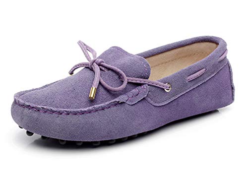 Jamron Damen Klassisch Wildleder Krawatte Loafers Gemütlich Handgefertigt Mokassins Slippers Violett 24208-2 EU39.5 von Jamron