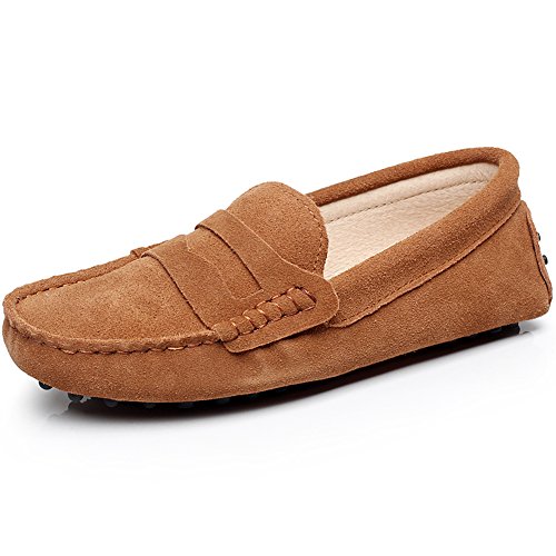 Jamron Damen Klassisch Wildleder Penny Loafers Gemütlich Handgefertigt Mokassins Slippers Bräunen 24208 EU44.5 von Jamron