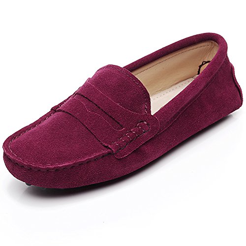 Jamron Damen Klassisch Wildleder Penny Loafers Gemütlich Handgefertigt Mokassins Slippers Burgund 24208 EU38.5 von Jamron