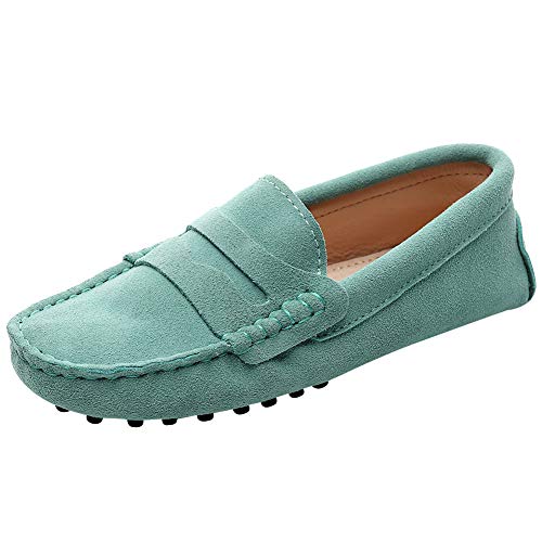 Jamron Damen Klassisch Wildleder Penny Loafers Gemütlich Handgefertigt Mokassins Slippers Hellgrün 24208 EU35 von Jamron