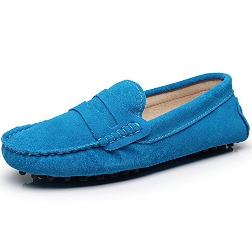 Jamron Damen Klassisch Wildleder Penny Loafers Gemütlich Handgefertigt Mokassins Slippers Himmelblau 24208 EU38 von Jamron