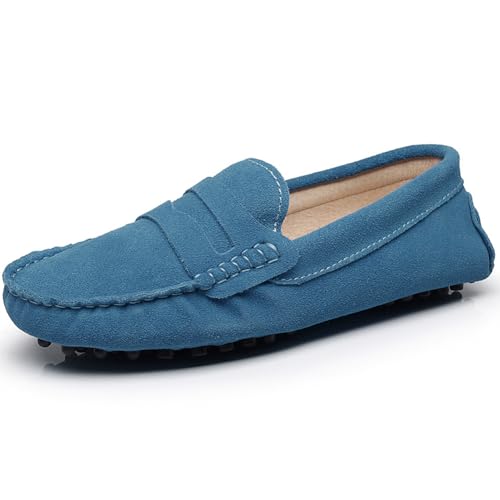 Jamron Damen Klassisch Wildleder Penny Loafers Gemütlich Handgefertigt Mokassins Slippers Himmelblau 24208 EU42 von Jamron