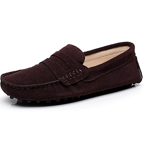 Jamron Damen Klassisch Wildleder Penny Loafers Gemütlich Handgefertigt Mokassins Slippers Kaffee 24208 EU36 von Jamron