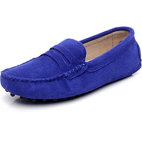 Jamron Damen Klassisch Wildleder Penny Loafers Gemütlich Handgefertigt Mokassins Slippers Königsblau 24208 EU35 von Jamron