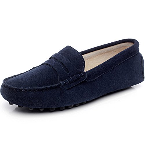 Jamron Damen Klassisch Wildleder Penny Loafers Gemütlich Handgefertigt Mokassins Slippers Marineblau 24208 EU38.5 von Jamron