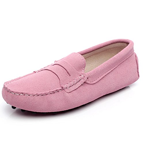 Jamron Damen Klassisch Wildleder Penny Loafers Gemütlich Handgefertigt Mokassins Slippers Rosa 24208 EU36 von Jamron