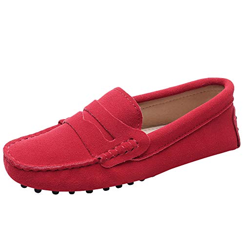Jamron Damen Klassisch Wildleder Penny Loafers Gemütlich Handgefertigt Mokassins Slippers Rot 24208 EU43 von Jamron