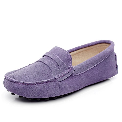 Jamron Damen Klassisch Wildleder Penny Loafers Gemütlich Handgefertigt Mokassins Slippers Violett 24208 EU36 von Jamron