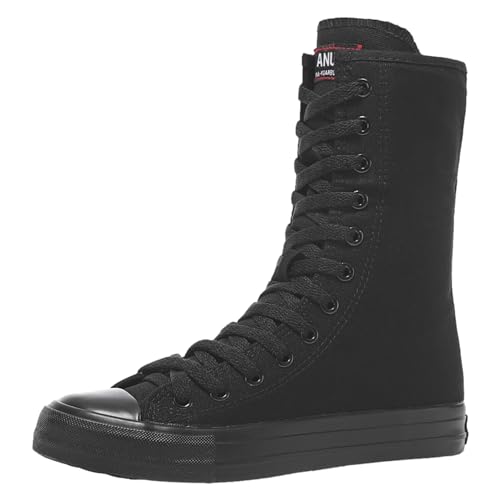 Jamron Damen Mädchen Halbschaft Schnüren Segeltuch Stiefel mit Reißverschluss Lässige High Top Canvas Sneakers Schwarz SN531 EU39.5 von Jamron