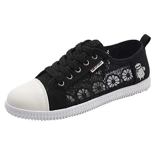 Jamron Damen Mädchen Sommer Stickerei Spitze Plimsolls Turnschuhe Schnüren Mesh Sneakers Schwarz SN0704108 EU35 von Jamron