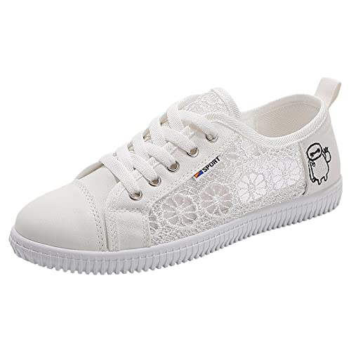 Jamron Damen Mädchen Sommer Stickerei Spitze Plimsolls Turnschuhe Schnüren Mesh Sneakers Weiß SN0704108 EU35 von Jamron