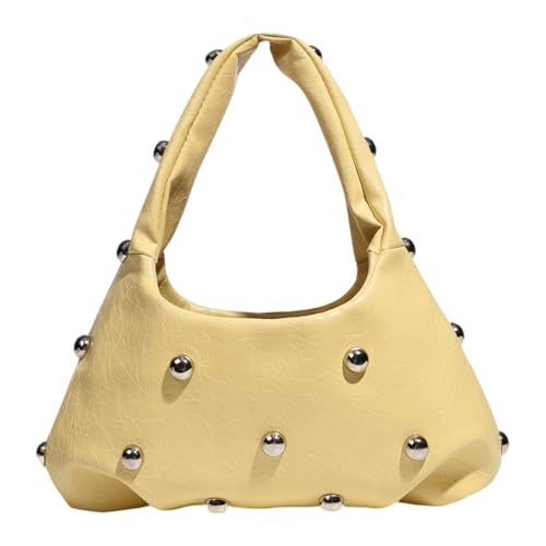 Jamron Damen Metallisch PU Leder Hobo Tasche Modische Dumpling Tasche mit Nieten SN0705220 Gelb von Jamron