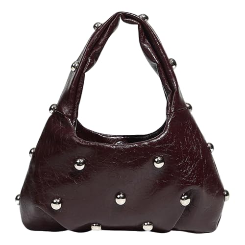 Jamron Damen Metallisch PU Leder Hobo Tasche Modische Dumpling Tasche mit Nieten SN0705220 Kaffee von Jamron