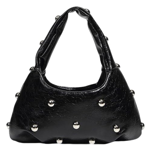 Jamron Damen Metallisch PU Leder Hobo Tasche Modische Dumpling Tasche mit Nieten SN0705220 Schwarz von Jamron