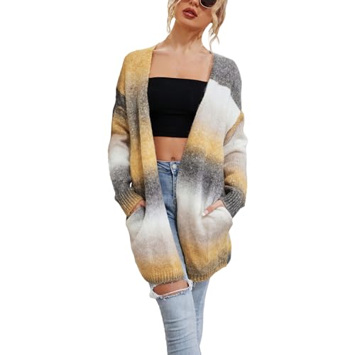 Jamron Damen Moda Tie-Dye Regenbogen Lange Strickjacke Leichtgewicht Cardigan Strickmantel SN602C226 Braun M von Jamron