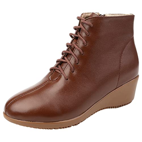 Jamron Damen Mode Echtleder Keilabsatz Stiefeletten mit Schnürung Winterstiefel mit Leder Futter Braun EU38.5 Jamron Damen Mode Echtleder Keilabsatz Stiefeletten mit Schnürung Winterstiefel mit Leder Futter Braun EU38.5 von Jamron