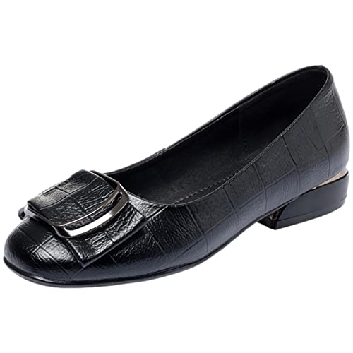 Jamron Damen Modisch Quadratische Zehe Schnalle Leder Pumps Schuhe Niedriger Blockabsatz Ballerinas Schwarz SN02850 EU38 von Jamron