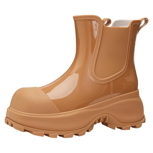 Jamron Damen Modische Chelsea Regenstiefel Dicker Absatz Knöchelhoch Gummistiefel Braun SN0708294 EU40 von Jamron