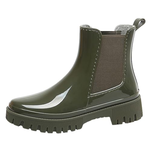 Jamron Damen Modische Chelsea Regenstiefel Dicker Absatz Knöchelhoch Gummistiefel Grün SN0708183 EU41 von Jamron