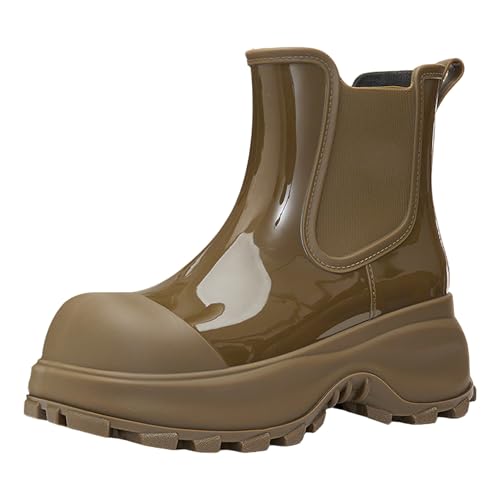 Jamron Damen Modische Chelsea Regenstiefel Dicker Absatz Knöchelhoch Gummistiefel Kaffee SN0708294 EU38.5 von Jamron