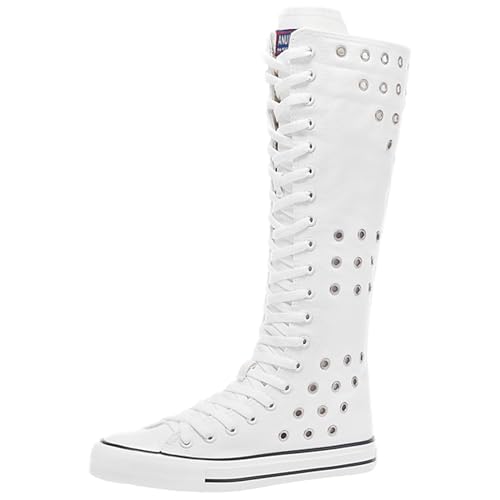 Jamron Damen Modische Segeltuchschuhe Tanzstiefel Kniehoch Fahrradstiefel Mädchen Schulschuhe Weiß Ösen SN912AB EU41 Jamron Damen Modische Segeltuchschuhe Tanzstiefel Kniehoch Fahrradstiefel Mädchen Schulschuhe Weiß Ösen SN912AB EU41 von Jamron
