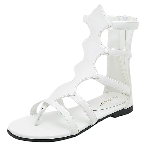Jamron Damen Offene Zehenstegsandalen Knöchelhoch Römische Riemchensandalen Stiefel mit Reißverschluss Weiß SN0705141 EU38 von Jamron