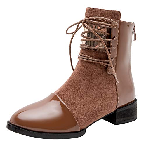 Jamron Damen Punk Metall Stil Cap Toe Blockabsatz Reißverschluss Stiefeletten Braun SN02701 EU39.5 von Jamron