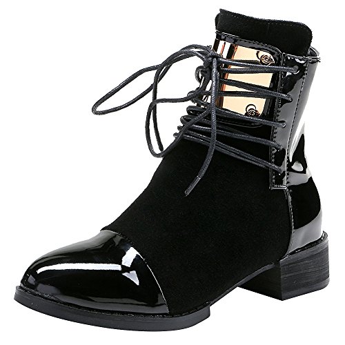 Jamron Damen Punk Metall Stil Cap Toe Blockabsatz Reißverschluss Stiefeletten Schwarz SN02701 EU40.5 von Jamron