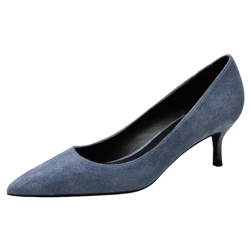 Jamron Damen Samt 5CM High Heels Elegant Spitze Zehen Pumps Büro Arbeitsschuhe Blau SN0711129-1 EU37.5 von Jamron