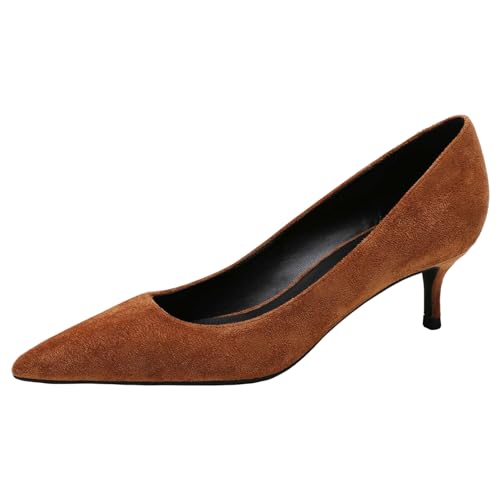 Jamron Damen Samt 5CM High Heels Elegant Spitze Zehen Pumps Büro Arbeitsschuhe Braun SN0711129-1 EU40.5 von Jamron