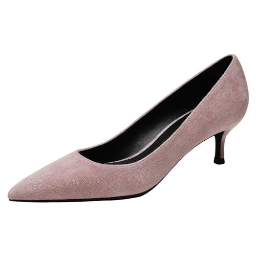 Jamron Damen Samt 5CM High Heels Elegant Spitze Zehen Pumps Büro Arbeitsschuhe Rosa SN0711129-1 EU37.5 von Jamron