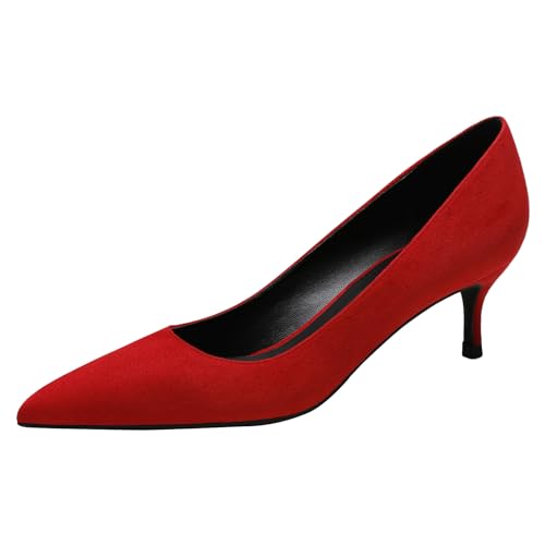 Jamron Damen Samt 5CM High Heels Elegant Spitze Zehen Pumps Büro Arbeitsschuhe Rot SN0711129-1 EU37 von Jamron