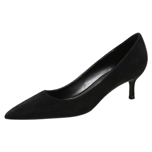 Jamron Damen Samt 5CM High Heels Elegant Spitze Zehen Pumps Büro Arbeitsschuhe Schwarz SN0711129-1 EU39.5 von Jamron