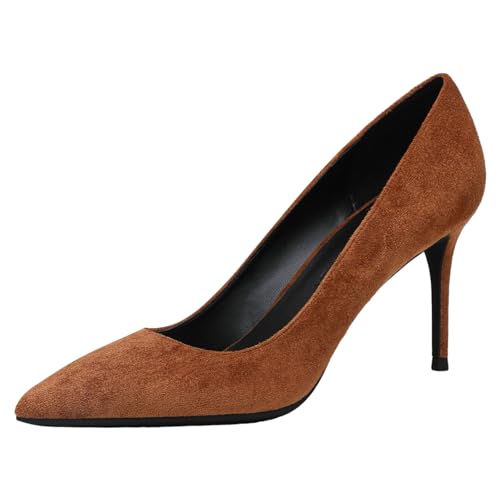 Jamron Damen Samt 8CM High Heels Elegant Spitze Zehen Pumps Büro Arbeitsschuhe Braun SN0711129-2 EU38 von Jamron