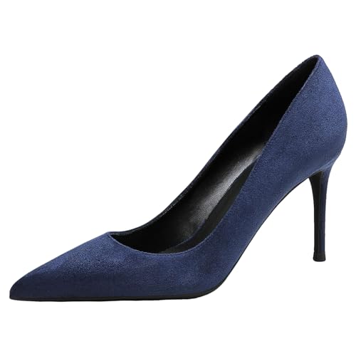 Jamron Damen Samt 8CM High Heels Elegant Spitze Zehen Pumps Büro Arbeitsschuhe Marineblau SN0711129-2 EU40.5 von Jamron