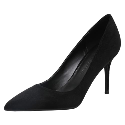 Jamron Damen Samt 8CM High Heels Elegant Spitze Zehen Pumps Büro Arbeitsschuhe Schwarz SN0711129-2 EU38 von Jamron