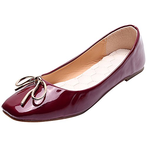 Jamron Damen Schön Krawatte Ballerinas Bequem Quadratische Zehe Schlüpfen Halbschuhe Niederung Slippers Pumps Dolly Schuhe Burgund SN02922 EU42 von Jamron