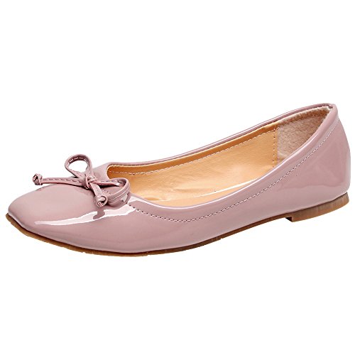 Jamron Damen Schön Krawatte Ballerinas Bequem Quadratische Zehe Schlüpfen Halbschuhe Niederung Slippers Pumps Dolly Schuhe Rosa SN02911 EU39.5 von Jamron