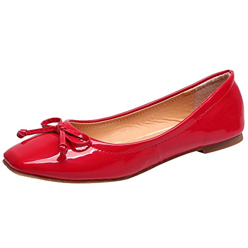 Jamron Damen Schön Krawatte Ballerinas Bequem Quadratische Zehe Schlüpfen Halbschuhe Niederung Slippers Pumps Dolly Schuhe Rot SN02911 EU37.5 von Jamron