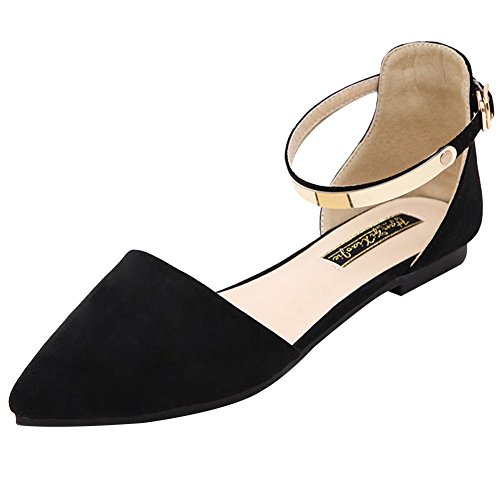 Jamron Damen Spitze Samt Ballerinas Elegant D'orsay Pumps Flach Abendschuhe Schwarz SN02330 EU37 von Jamron