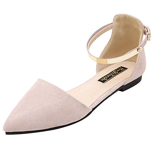 Jamron Damen Spitze Samt Ballerinas Elegant D'orsay Pumps Flach Abendschuhe Aprikose SN02330 EU38 von Jamron