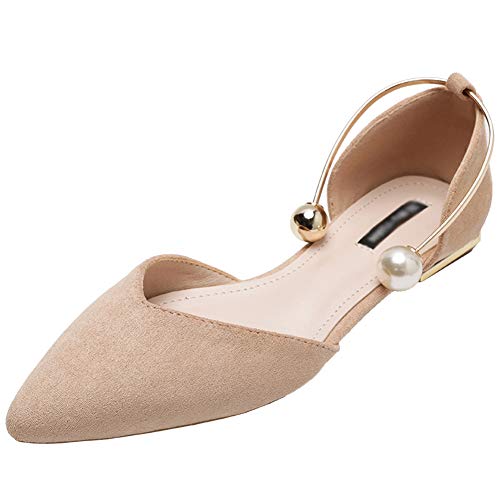 Jamron Damen Spitze Samt Ballerinas Elegant D'orsay Pumps Flach Abendschuhe Aprikose SN02800 EU36 von Jamron